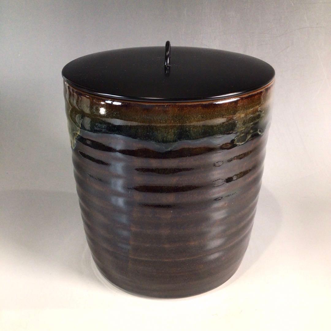 Ｐ３２５　水指　『膳所焼』『雄松苑造』『一重口水指』　共箱　茶道具