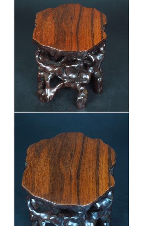 送料無料 古い透かし彫り唐木花台