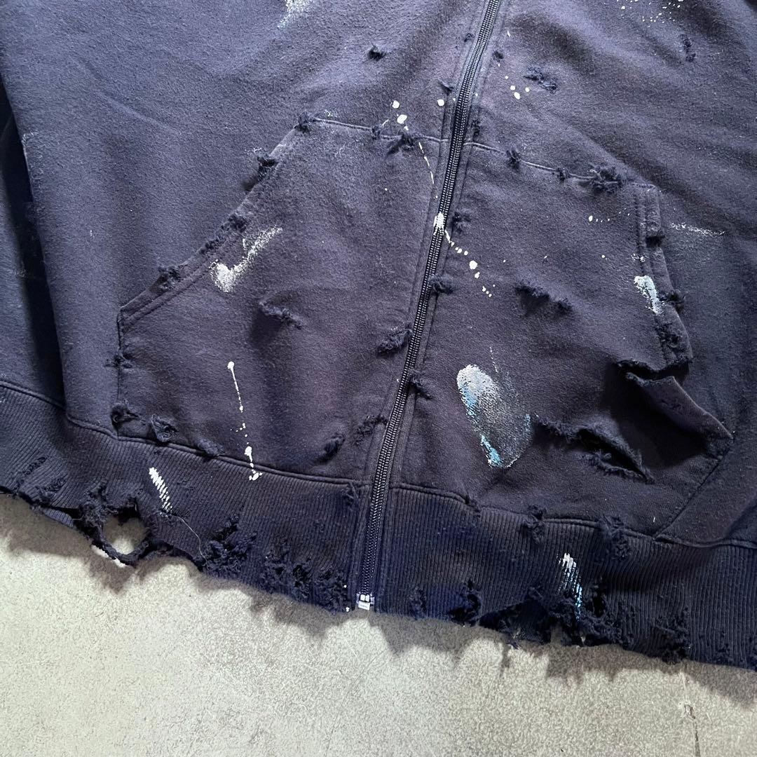 チャンピオン ボロスウェット ペンキ ジップパーカー XXL ネイビー