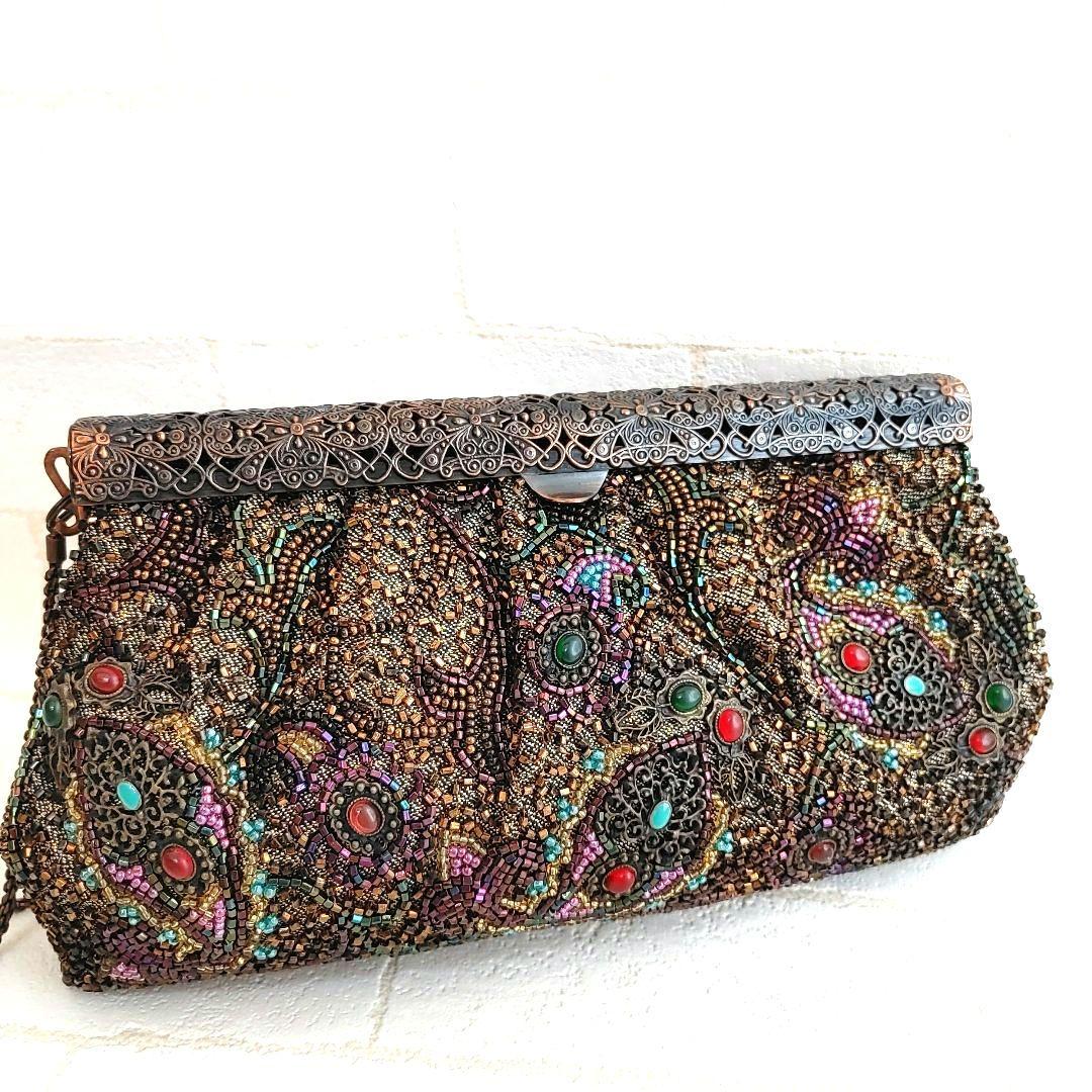 ルミーはしもと 総ビーズ ハンドバッグ がま口 皇室御用達 アンティークビジュー