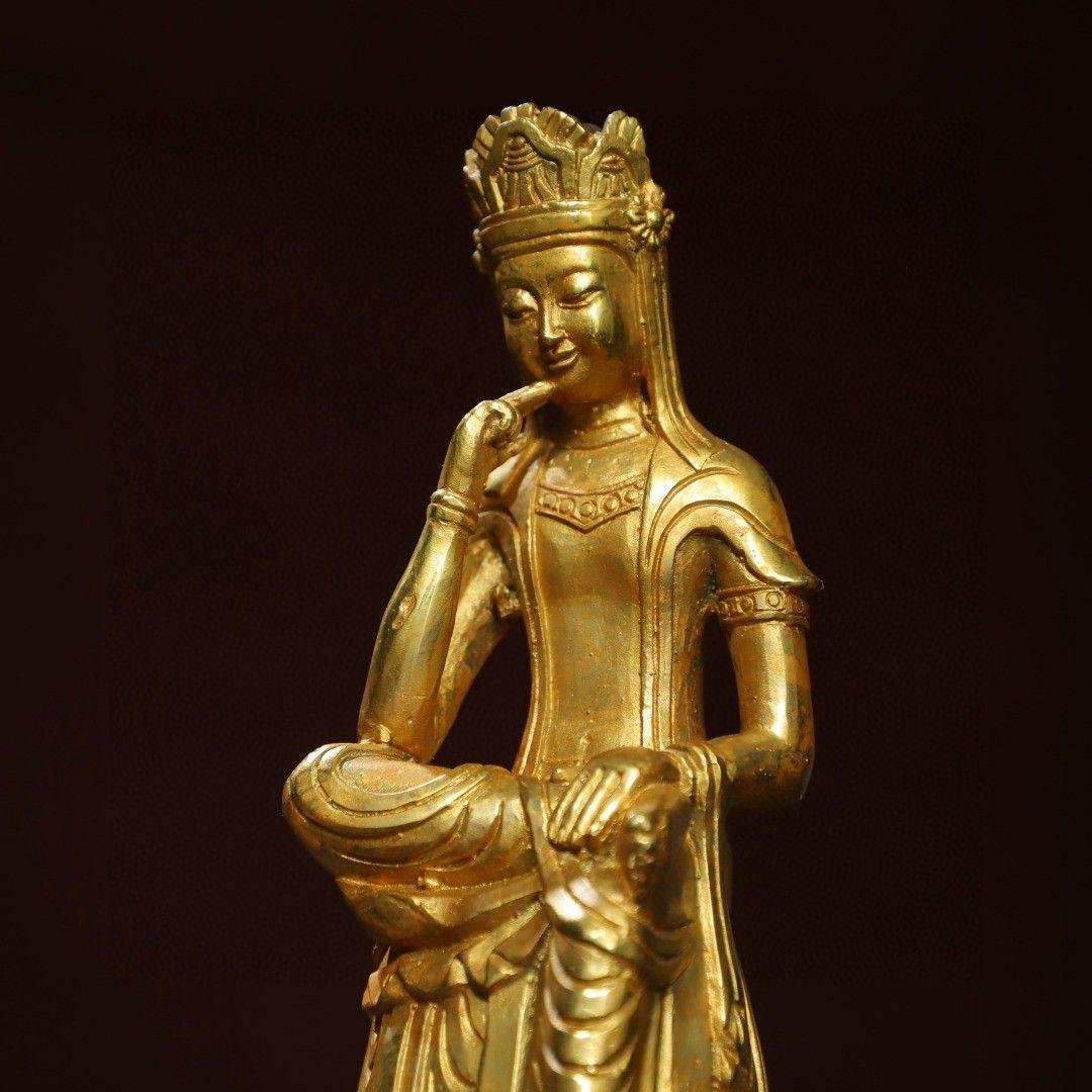 仏教美術 仏像 宝冠自在思惟菩薩像仏堂 家内 供養 銅製 彫刻 置物 開運 風水