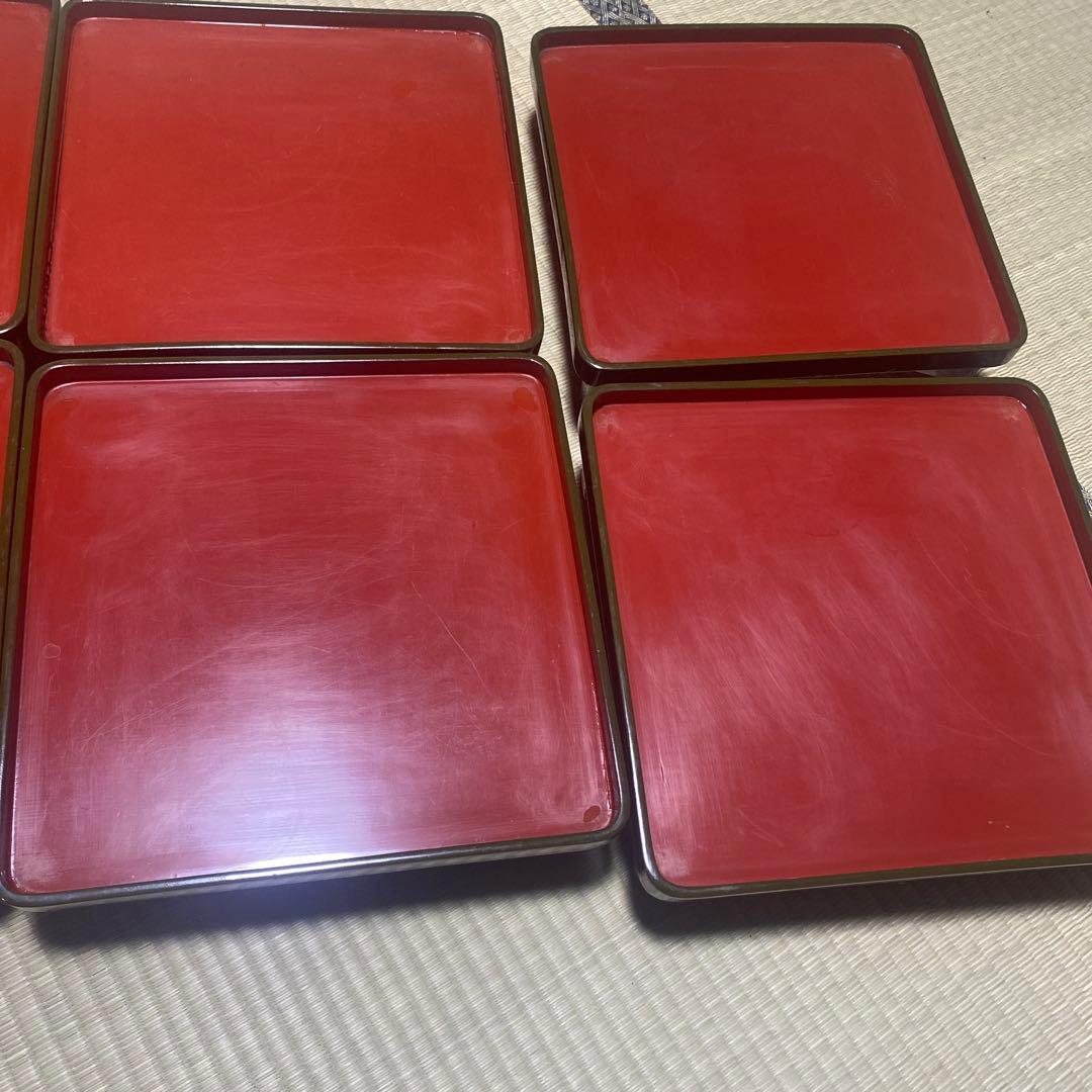 木製脚付お膳　8客　懐石　茶道具　古物　側面ウグイス色　ビンテージ