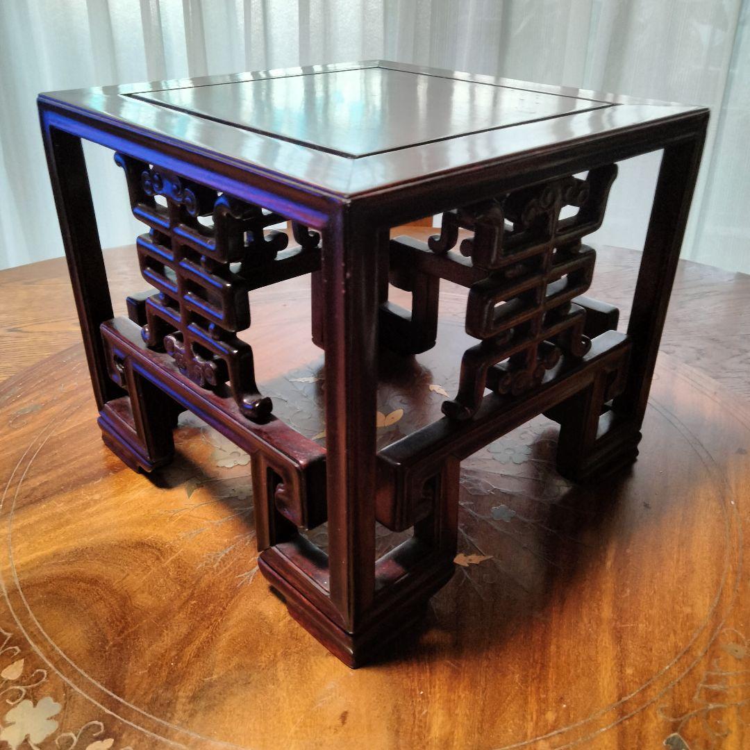 花台 中国 唐木　花台飾台　香炉台　盆栽台　正方卓 中国美術　訳アリ品