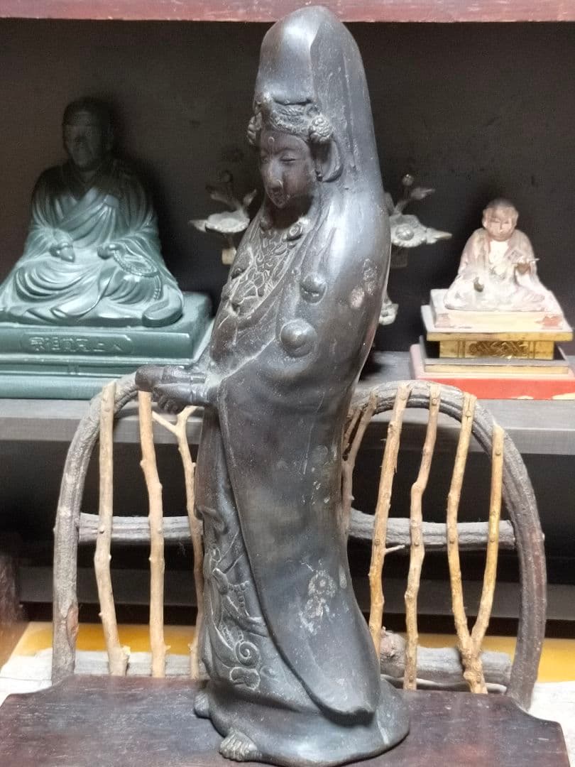 ♥☆彡　とても古い　銅製　観音像　立像　観音様　白衣観音　仏像　骨董　レトロ
