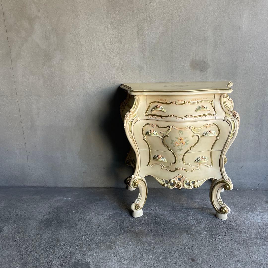 ナイトテーブル　3段チェスト　ロココ様式　姫系　オールドビンテージ