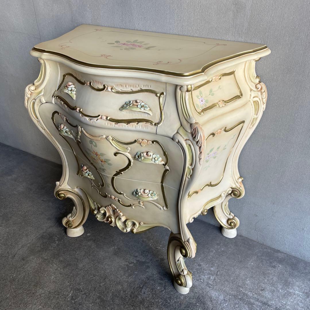 ナイトテーブル　3段チェスト　ロココ様式　姫系　オールドビンテージ