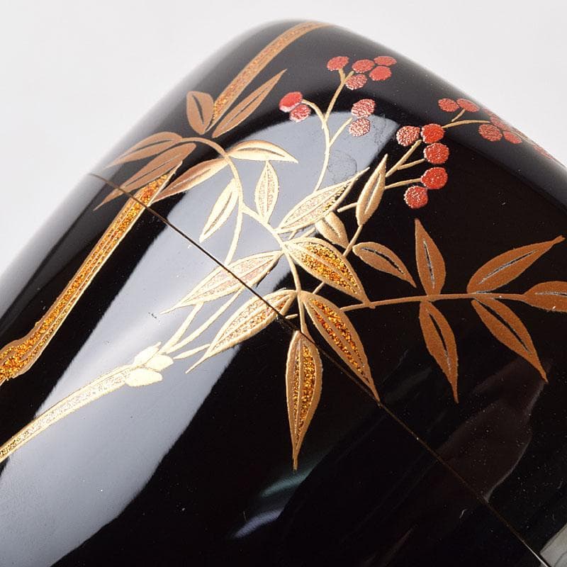 オオシモ　田中宗凌作　螺鈿装飾　縁金　南天　中棗　共箱　M　R9290