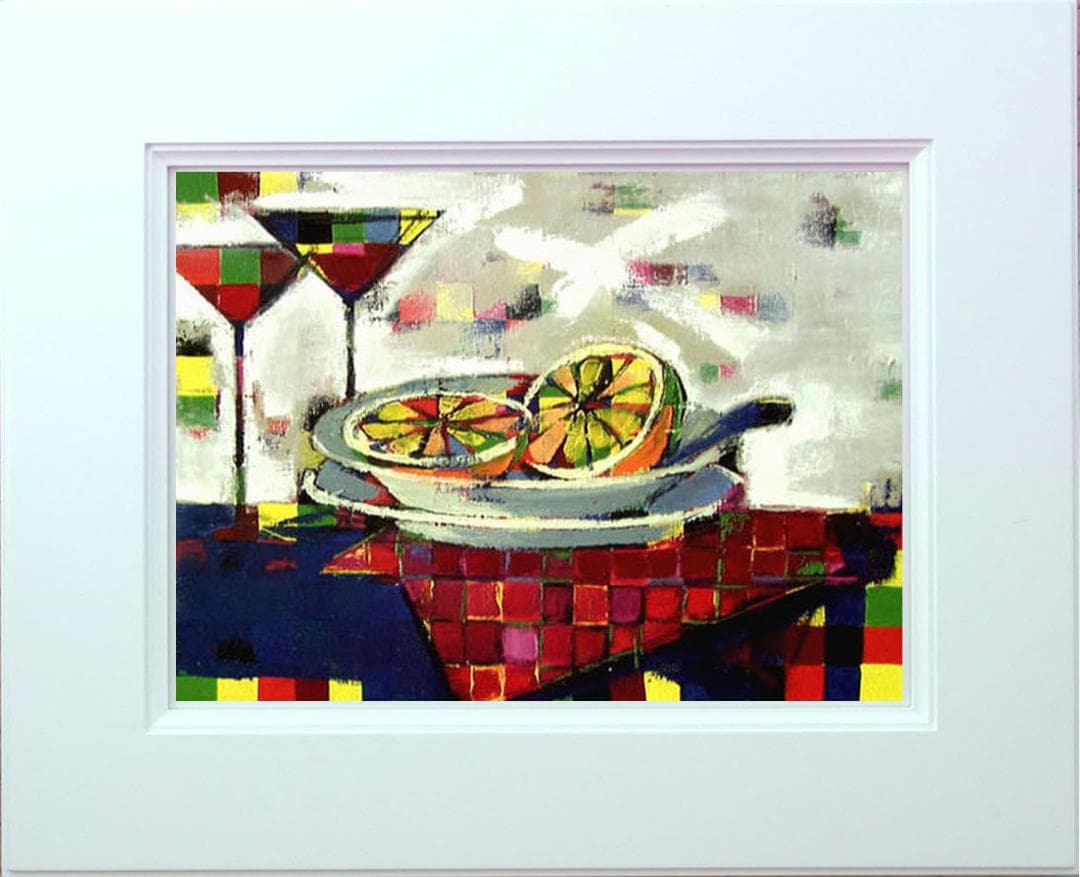 油絵 菅家令子インテリア 額付(青緑＋金色の枠) uF6-061703 フルーツ