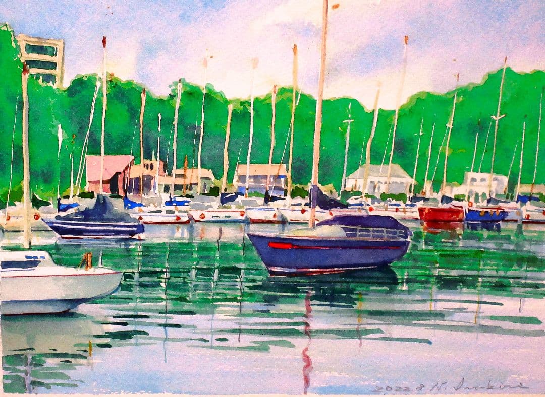 2023年 水彩画 (諸磯湾のヨット)