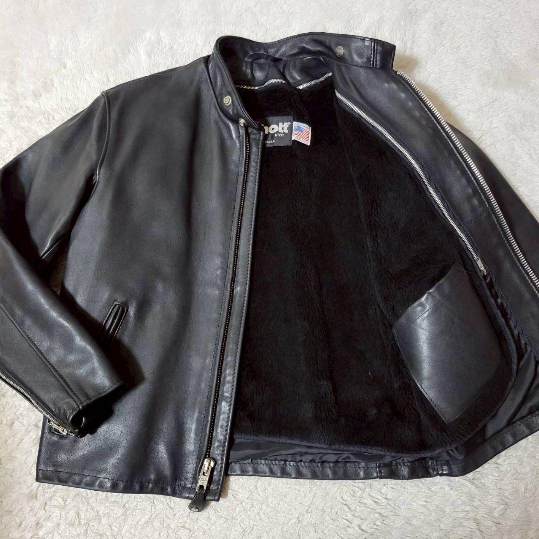 米国製42✨ SCHOTT シングル ライダース ボア ライナー ブラック XL