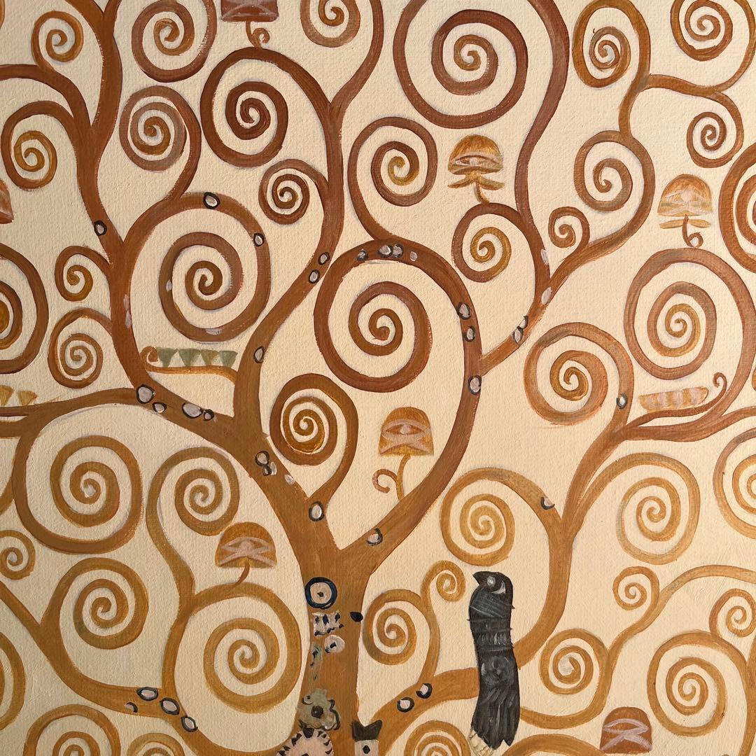 ★秀作★ 手書き油絵 クリムト 生命の木 肉筆絵画 インテリア 油彩画