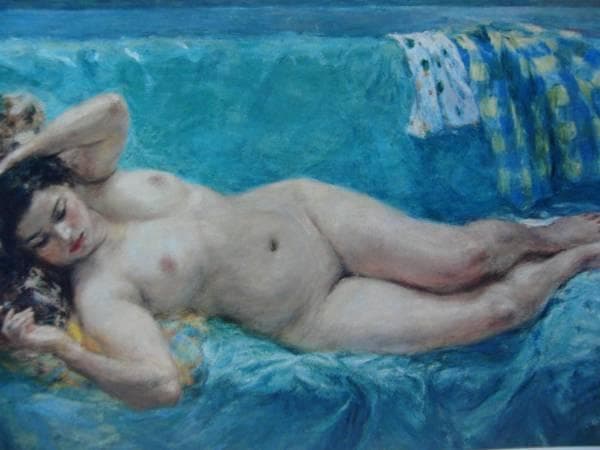 伊藤　清永、緑布に眠る女、希少画集画、新品額装付