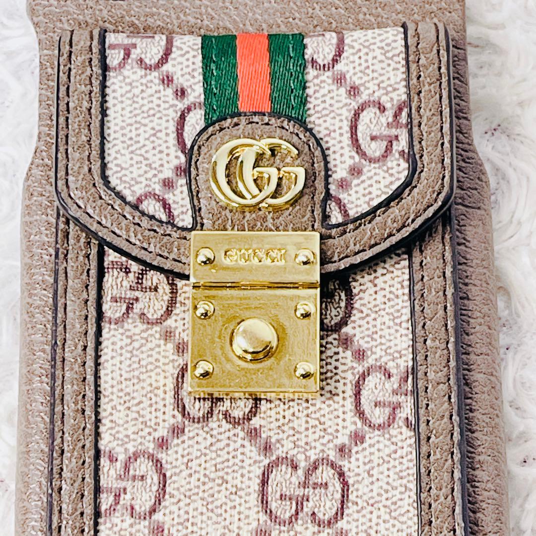 【美品】GUCCI iPhone14 GGキャンバス シェリーライン グッチ