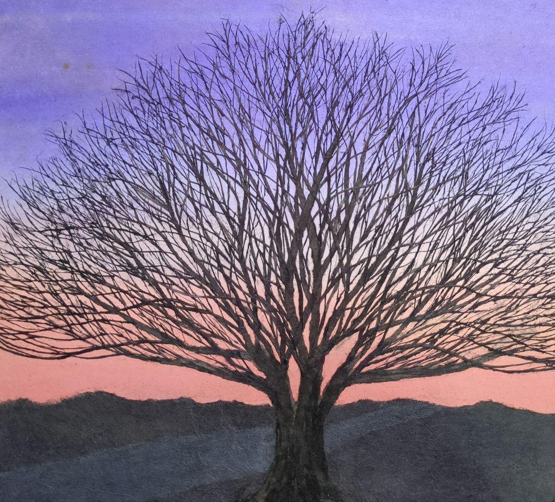 【ちぎり絵】「幻想-夕暮れ」　ハンドメイド　(P 10サイズ)　暮らしに彩りを