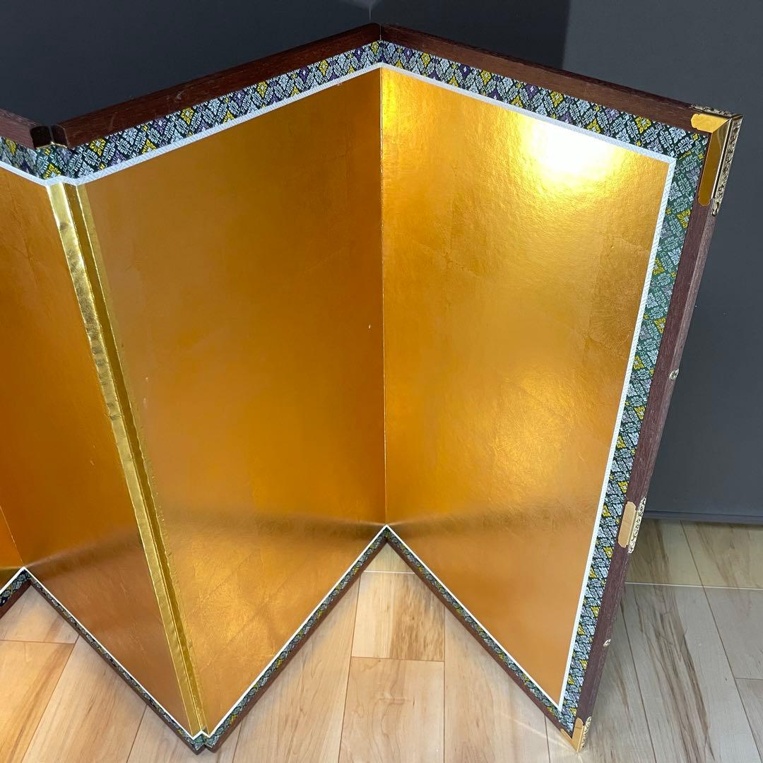 美品 豪華 金 屏風 衝立 パーテーション 慶事 一隻 四曲 四扇 旧家出物