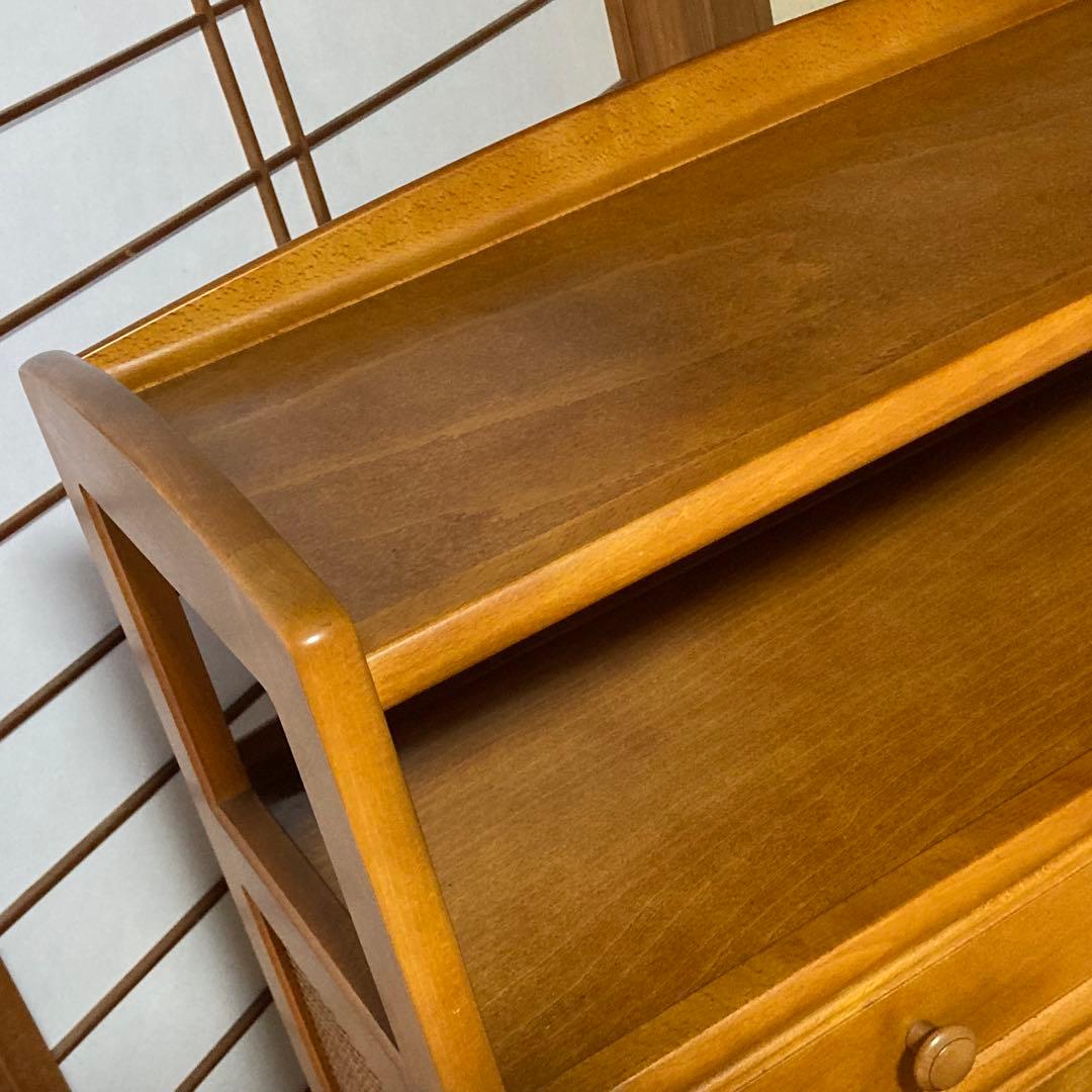 美品　オールドカリモク　ラタン　電話台　FAX台　キャビネット