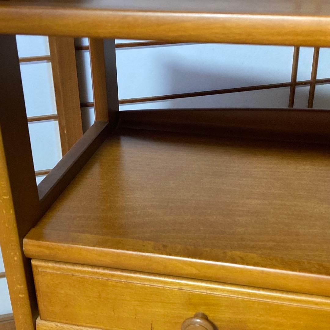 美品　オールドカリモク　ラタン　電話台　FAX台　キャビネット