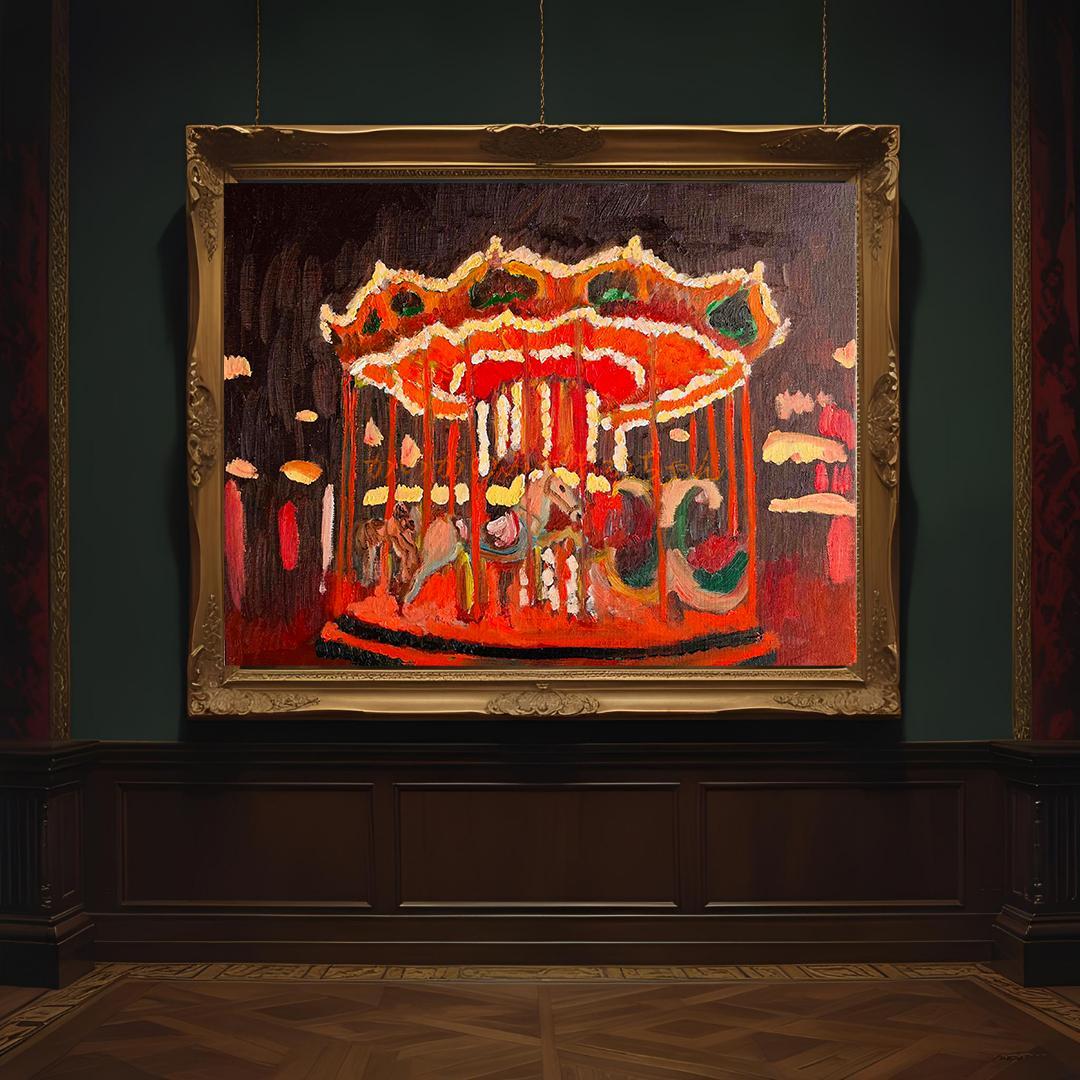 32×41㎝「夜のメリーゴーランド」油彩画・原画・F6