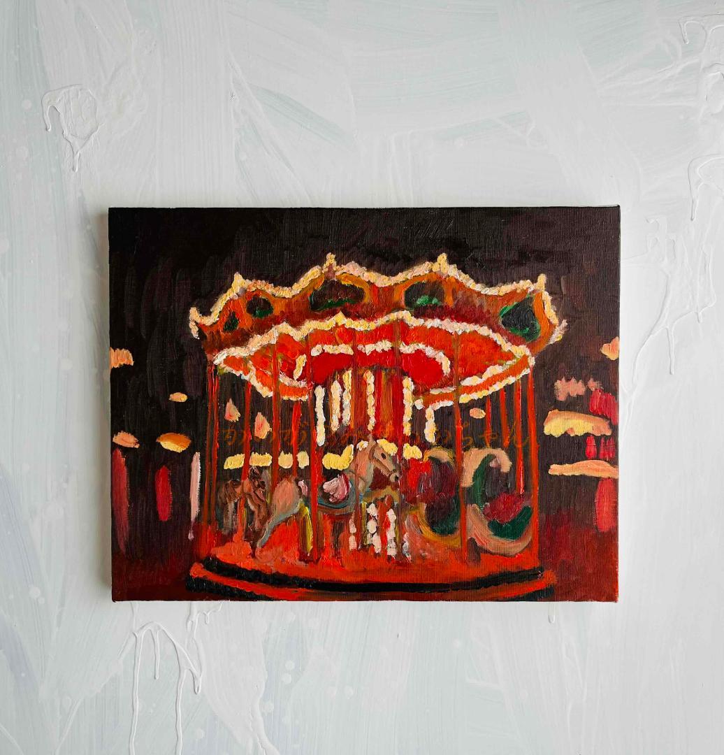 32×41㎝「夜のメリーゴーランド」油彩画・原画・F6