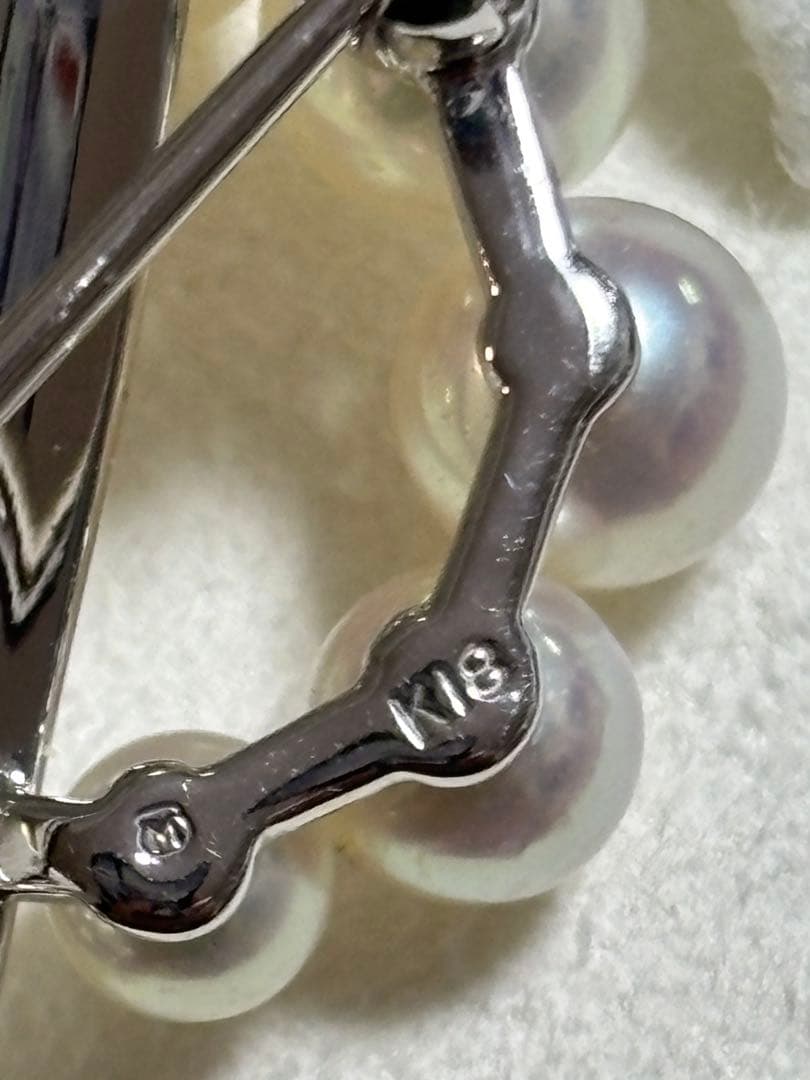 美品)　K18wgミキモト真珠 ブローチ