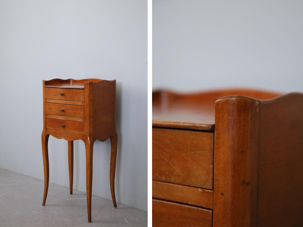 フランスアンティーク猫脚ナイトテーブル/木製キャビネット机飾り棚(82-13)