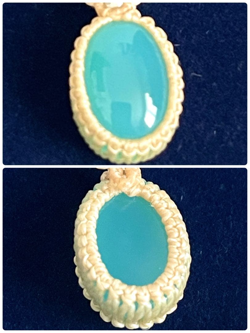 鑑別書付き 元箱有り 天然カルセドニー ブルー ネックレス マクラメジュエリー