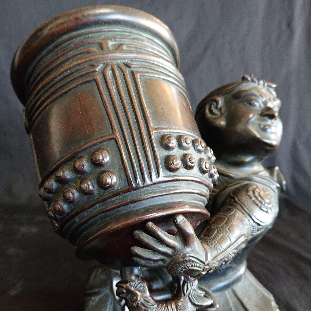 銅器武者大釣鐘置物 骨董 アンティーク コレクション インテリア 在銘アリ