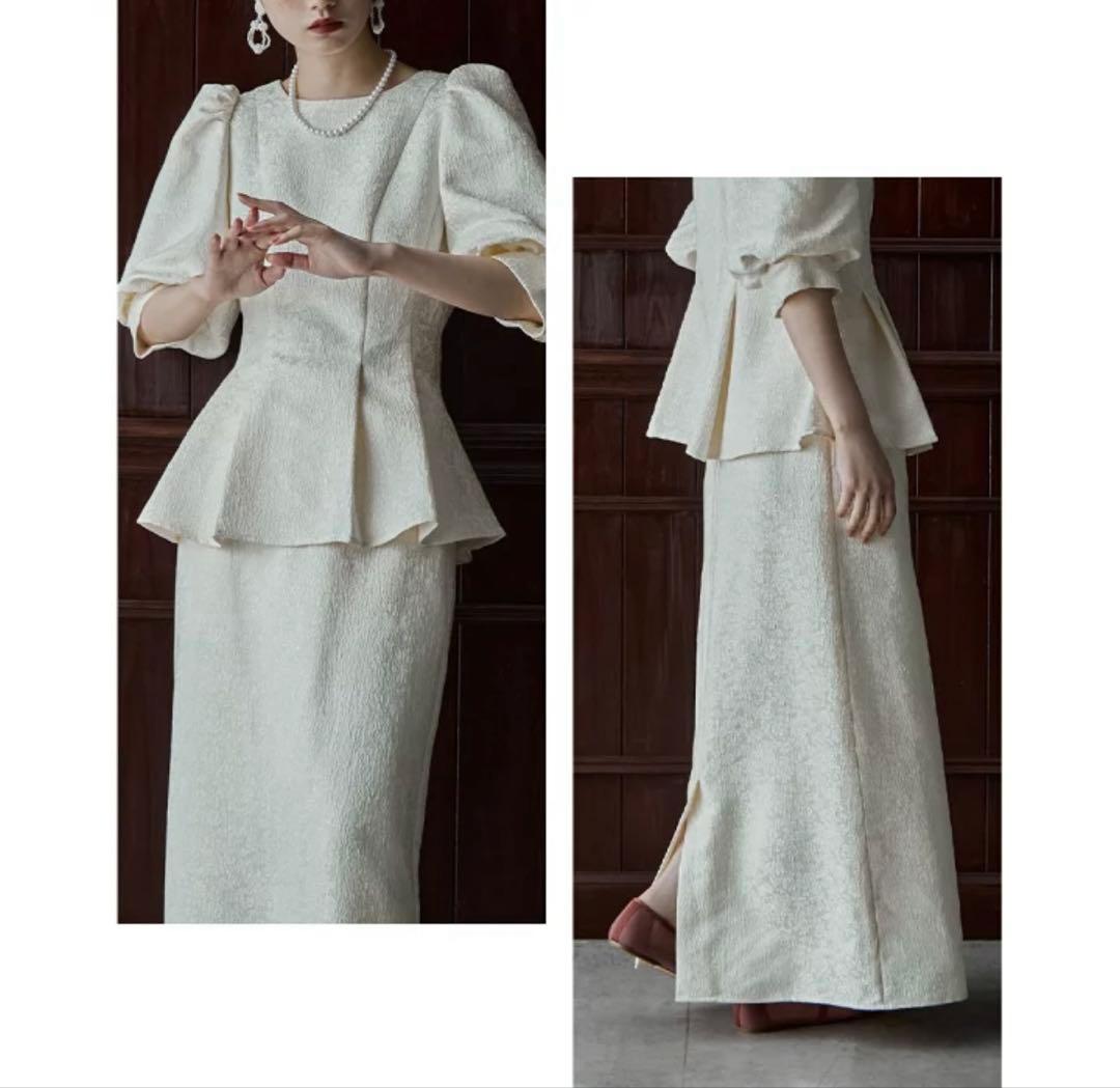 新品　etoll. フラワージャガードセットアップドレス ペプラム　スカート