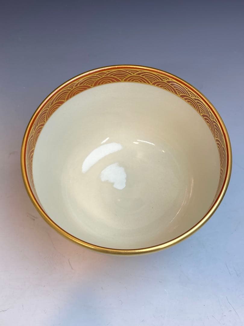 桃山 作 紅地金襴手松竹梅茶碗 共箱 茶道具