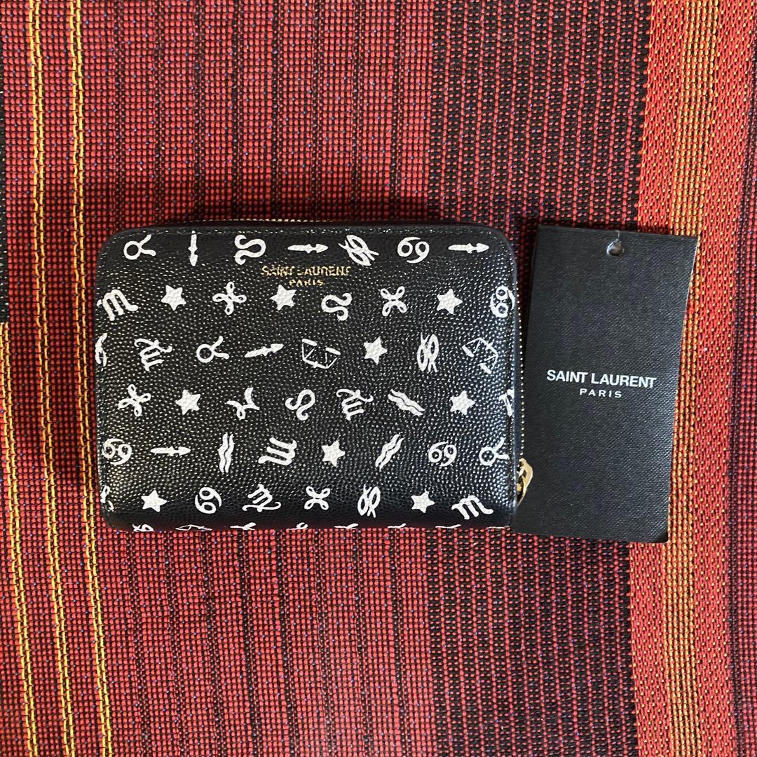 サンローラン 折り財布 ラウンドファスナー カサンドラ ロゴ 総柄