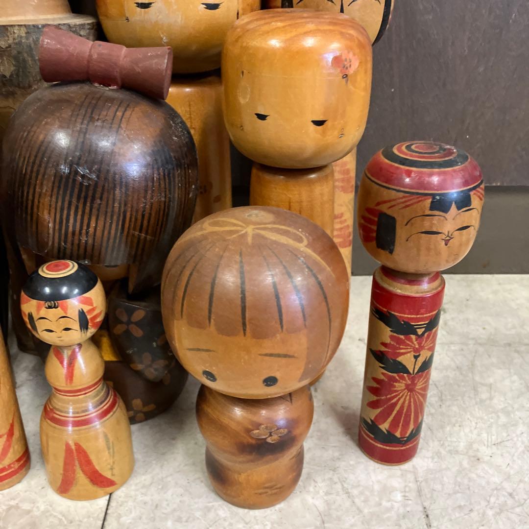 D-3 昭和レトロ 木製 こけし 小芥子 18体セット まとめ売り 大量 人形