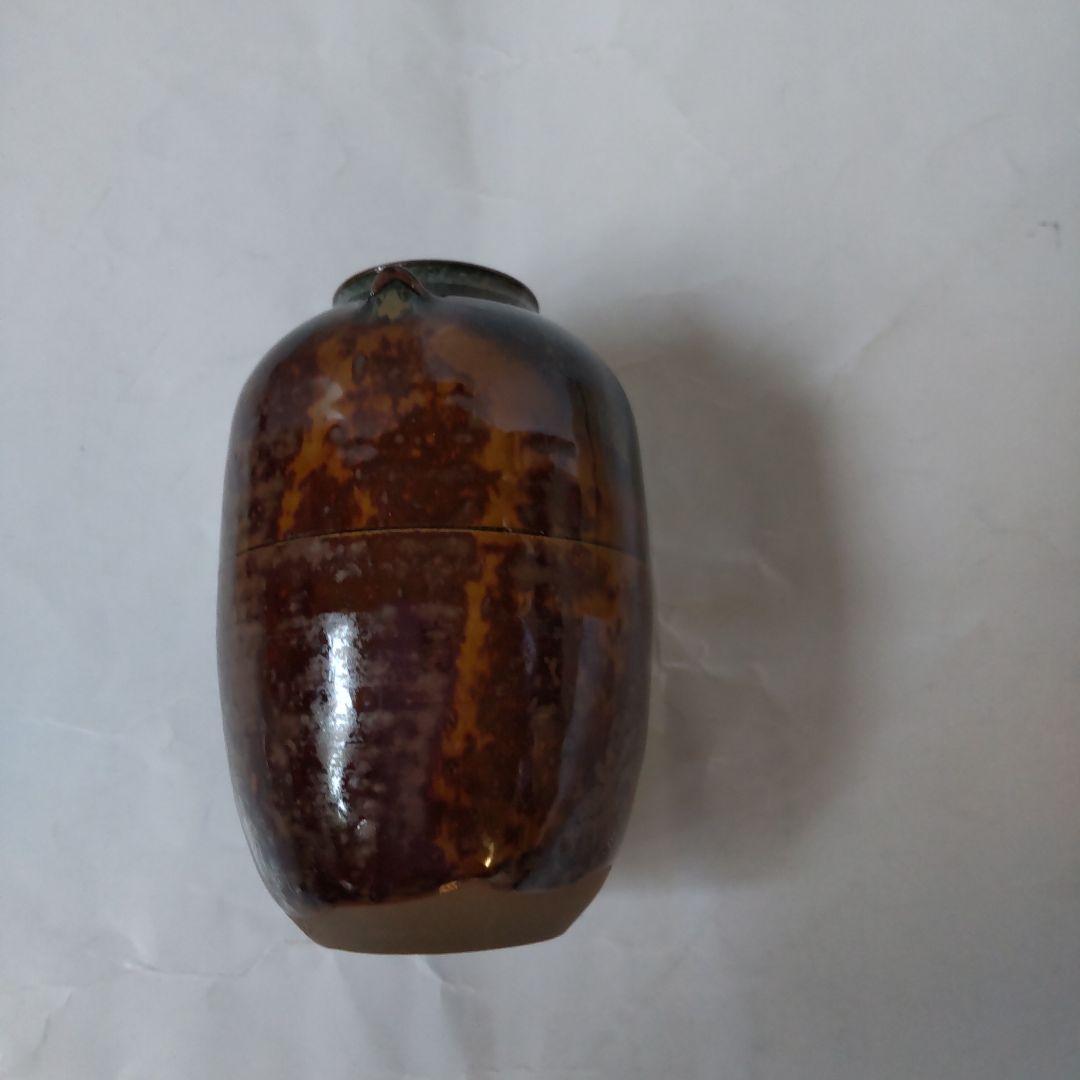 高取焼 亀井楽山 作 耳付茶入 仕覆 定家緞子 茶道具 共箱 茶入 新品 未使用