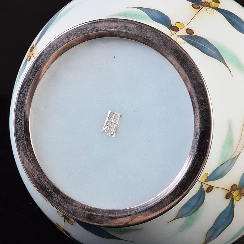 七宝焼　田村七宝工芸　田村幸夫作　草文　花瓶　台付　共箱　M　R7764B