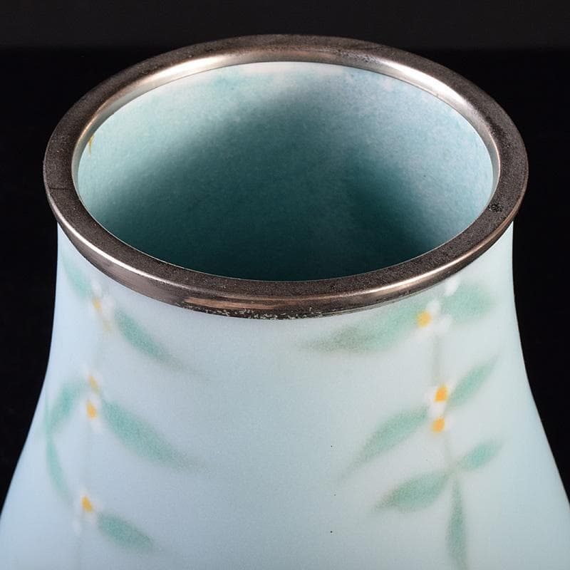 七宝焼　田村七宝工芸　田村幸夫作　草文　花瓶　台付　共箱　M　R7764B