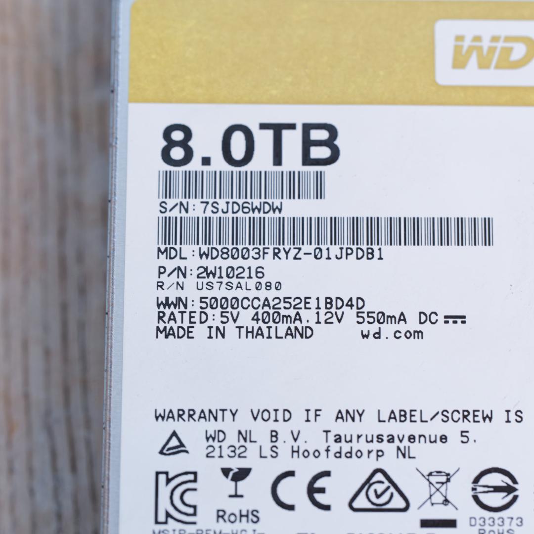 外付けハードディスク・ドライブ Western Digital WD181KRYZ Gold 8.0TB HDD