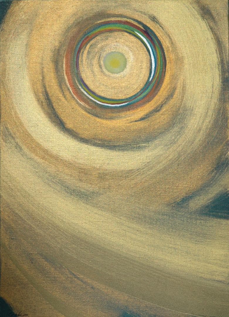 油絵 菅家令子 絵 絵画インテリア額付(青緑＋金色の枠)F4-G212023祈り