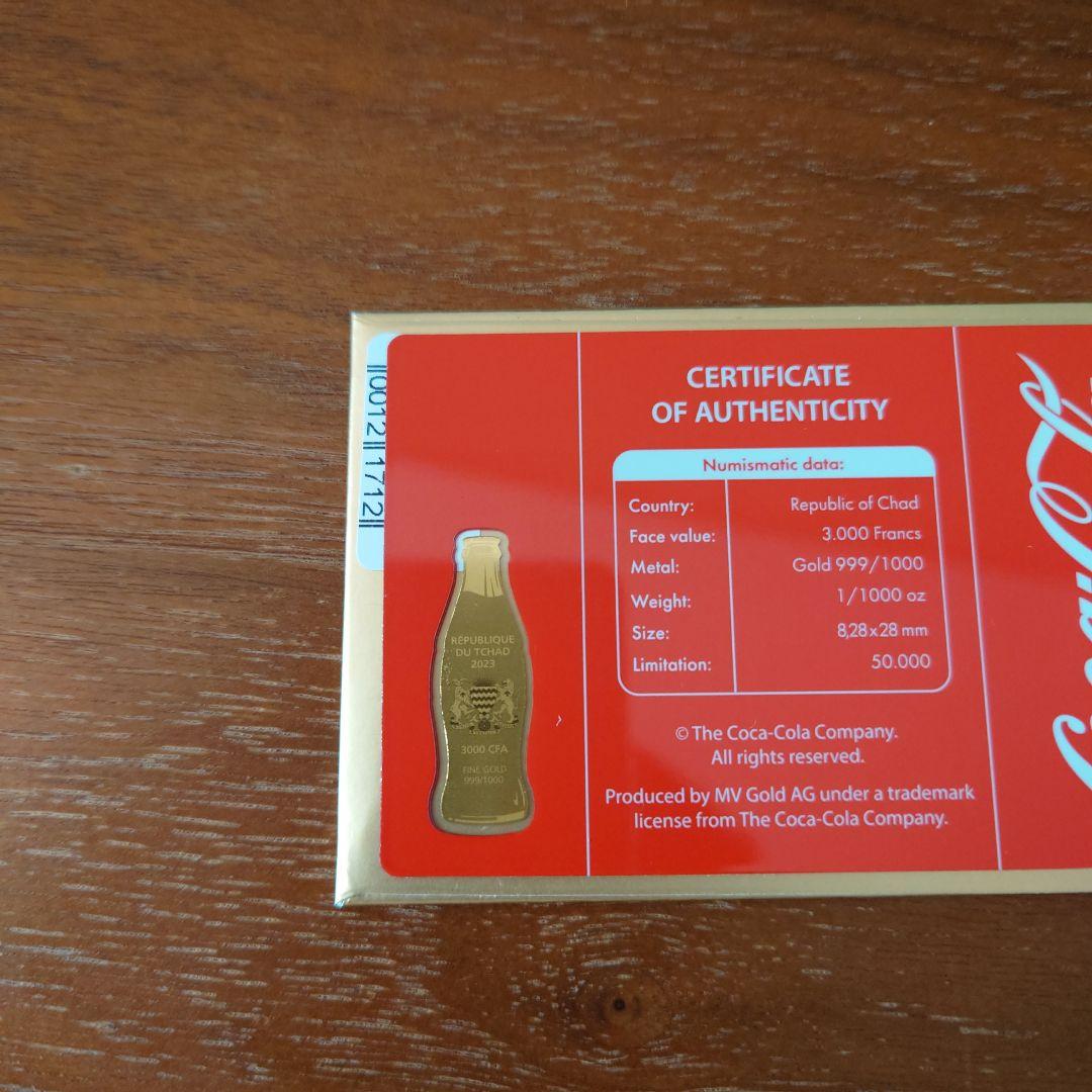 コカコーラボトル型金貨　1/1000oz　3000フラン