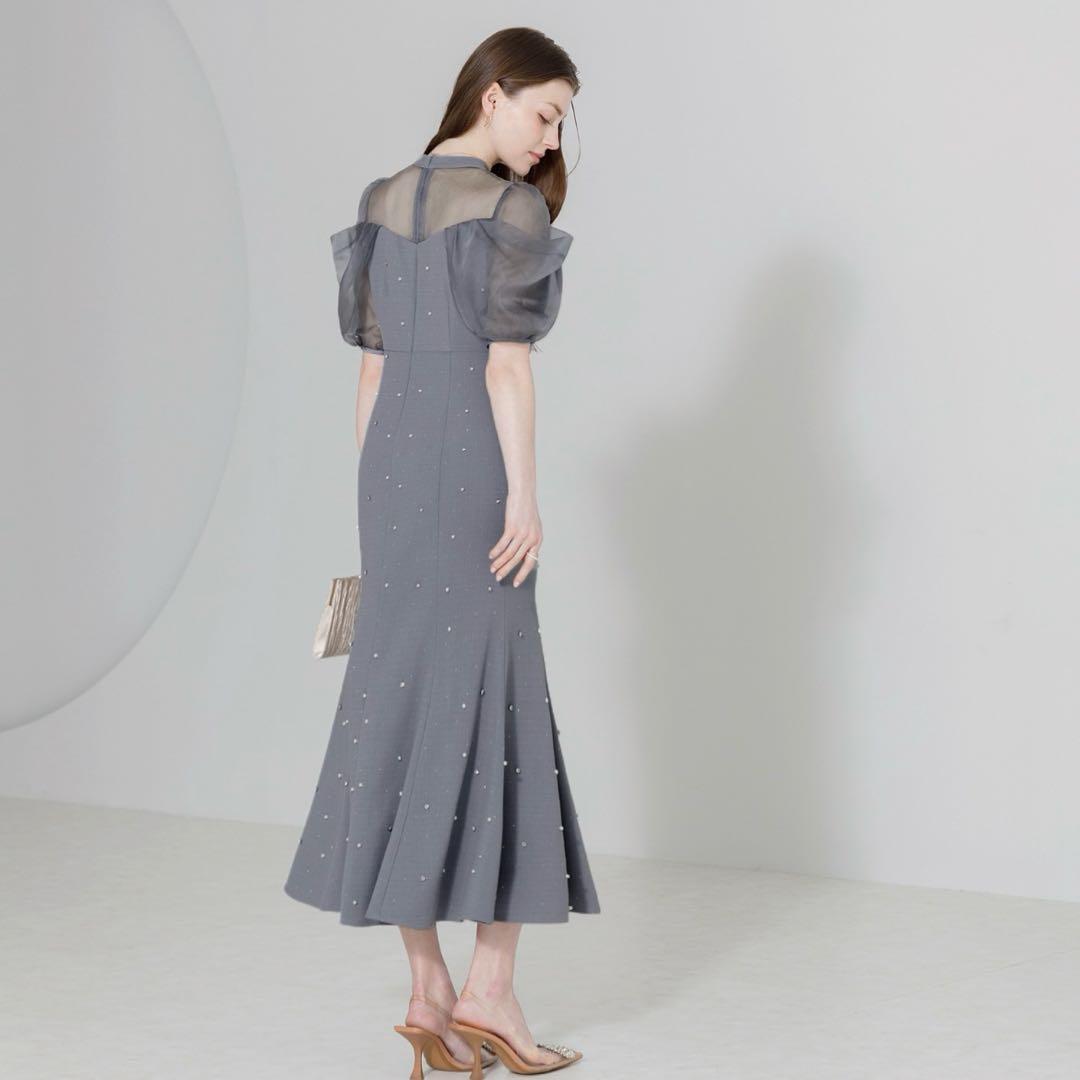 LEJA パールビジューオーガンジーレースマーメイドワンピースドレス