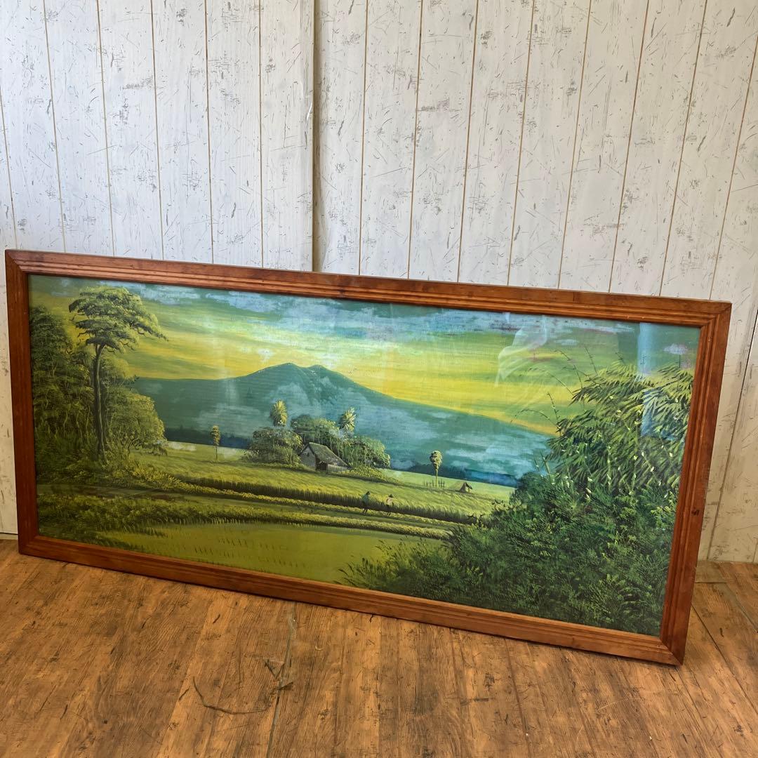 超大型 バリ島 山脈 川 風景画 油彩画 油絵 木製額縁 額装 絵画 壁掛け