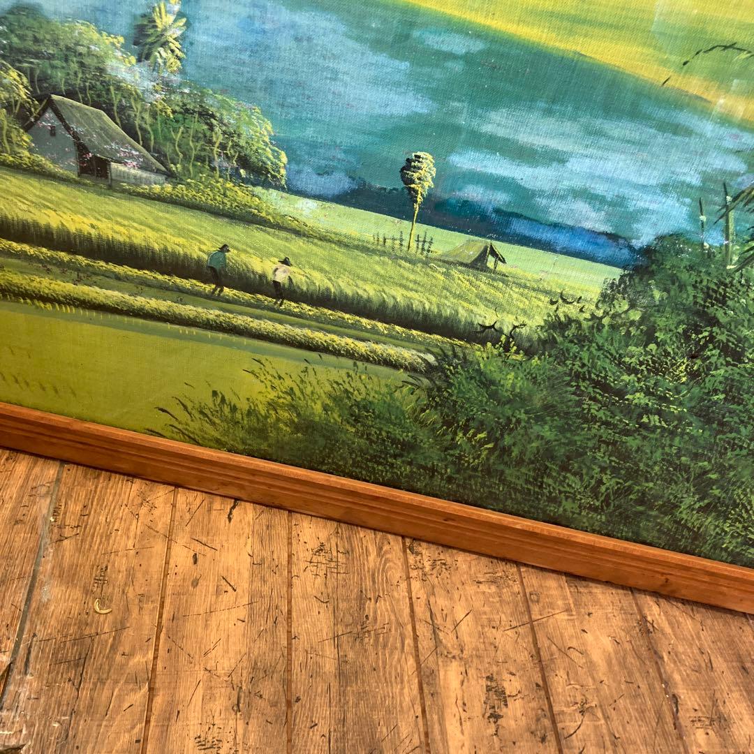 超大型 バリ島 山脈 川 風景画 油彩画 油絵 木製額縁 額装 絵画 壁掛け