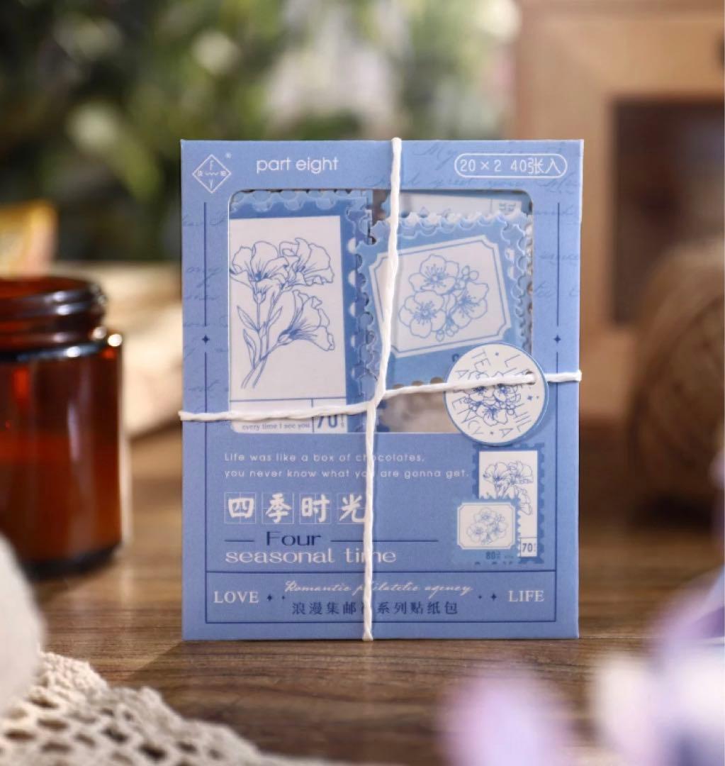 816❤︎海外　紙モノ　切手風ステッカー　ナチュラル　B  40枚入り