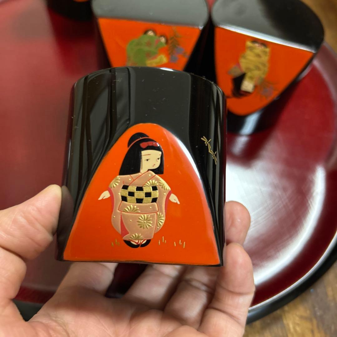 輪島塗　輪島漆器　摂田照彦　ぐい呑　童蒔絵　高級漆器　未使用希少品　希少　レア