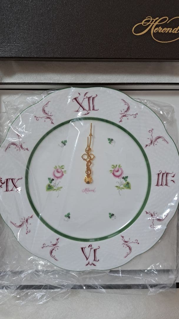 Herend 花柄掛時計 ゴールド針