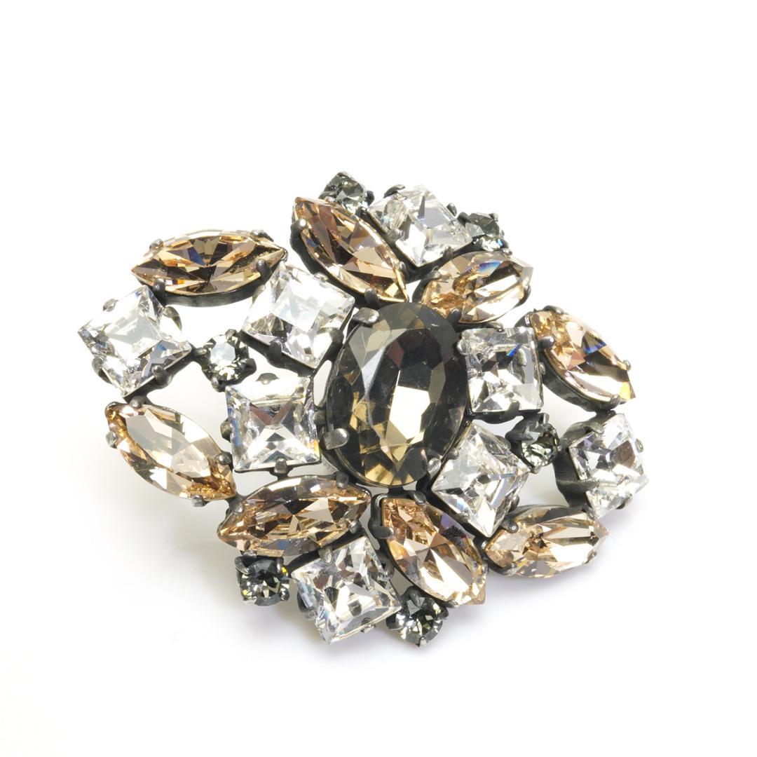 フォクシー ビジュー ピンブローチ FOXEY ブラウン オレンジ クリア