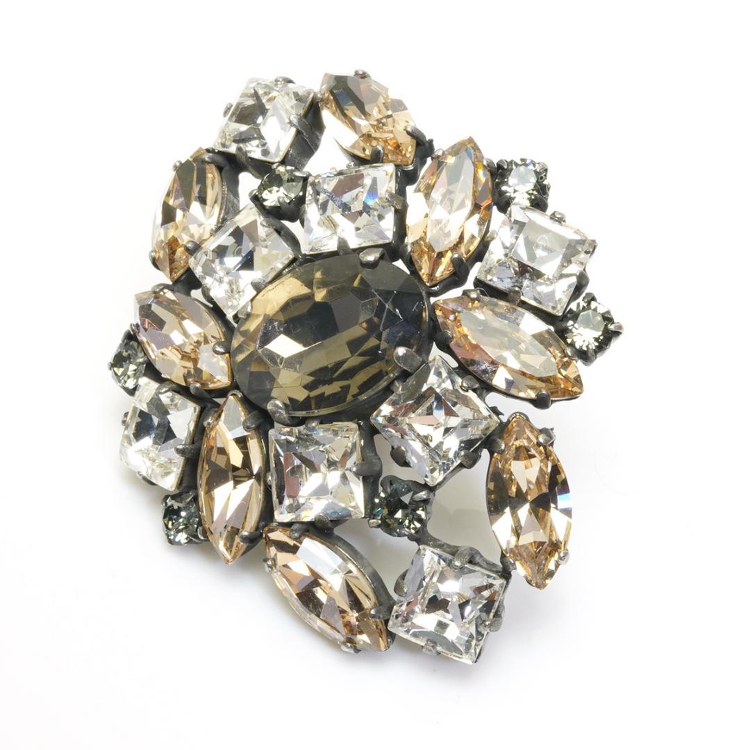 フォクシー ビジュー ピンブローチ FOXEY ブラウン オレンジ クリア