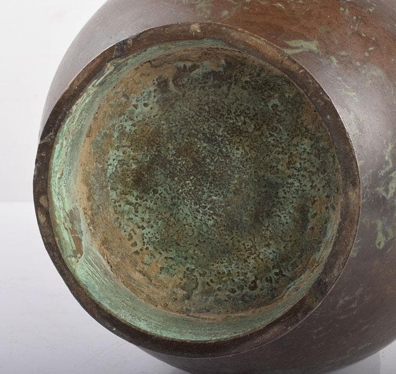 中国　古銅　双耳瓶　時代箱付　M　3829B