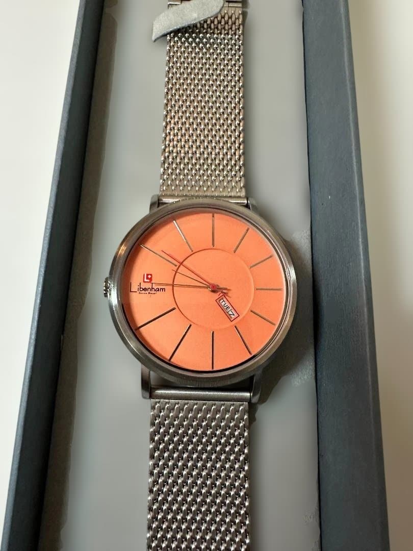 Libenham 自動巻腕時計 金属ベルト 文字盤オレンジ系 LH-90034