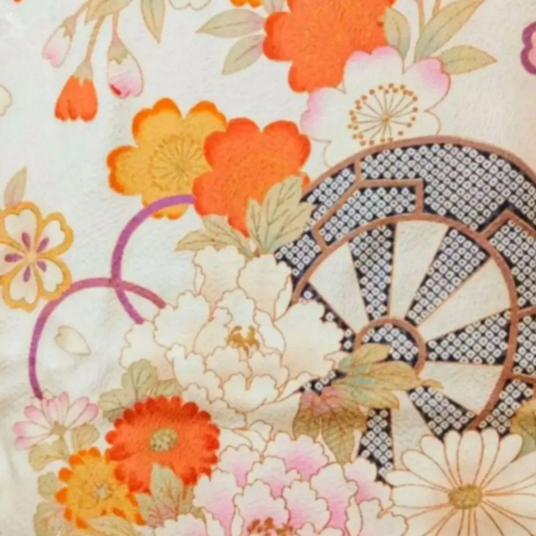 【2回着用】振袖◆8点セット◆成人式◆卒業式など クリーム色 花柄