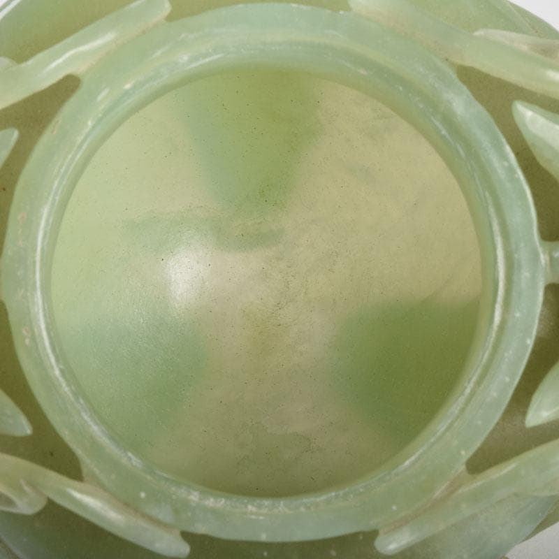 中国　玉石彫刻　雙耳活環　龍鈕蓋爐　香炉　唐木台付　C　9149