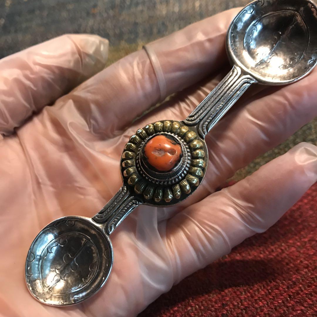 チベッタン古美術銀工芸品　携帯薬調合匙